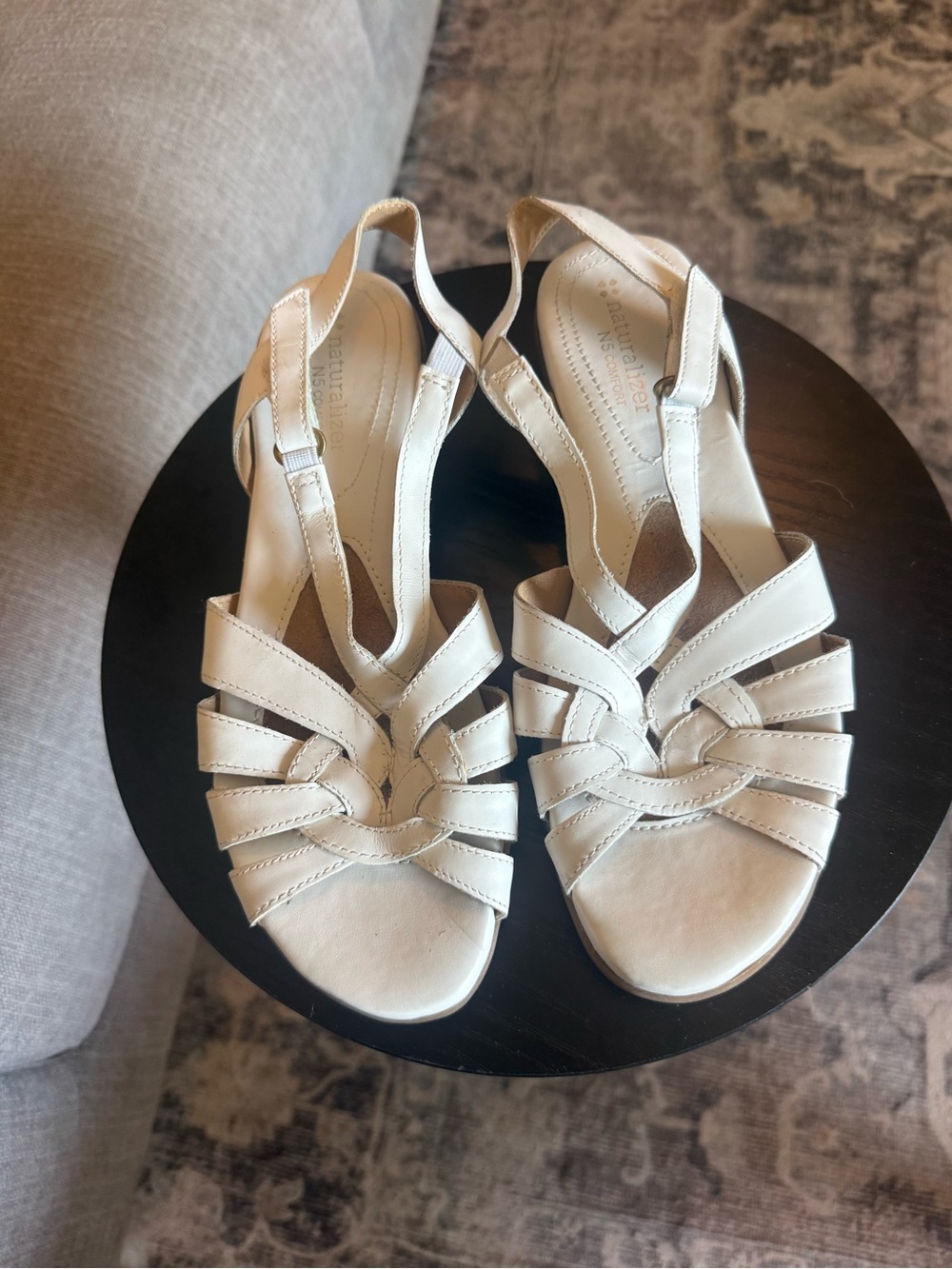 Naturalizer N5 Women's White Woven Leather Slingback Sandals SZ 7.5